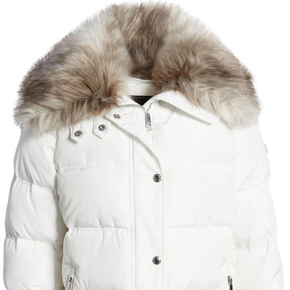 Sam EDELMAN Cream Water Repellent Puffer‎ Coat with zip off Faux Fur Collar - Picture 4 of 13